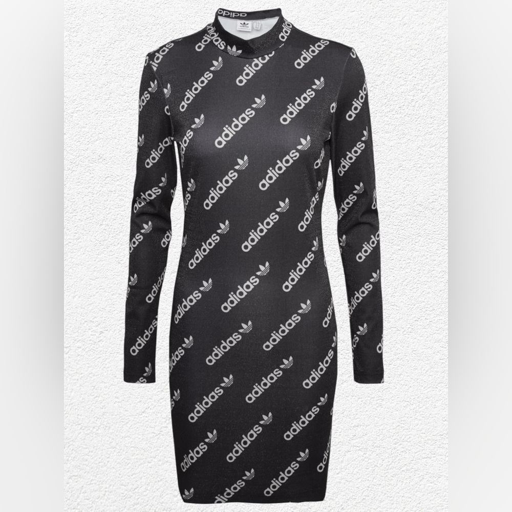 Adidas Originals Logomania Repeat Logo Dress Black Women's Size Medium NWOT